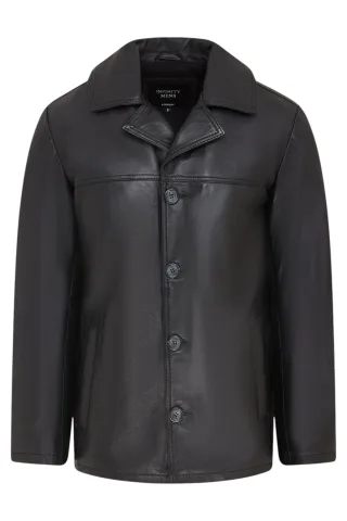 Schwarzer Herren-Blazer aus italienischem Leder mit 4 Knöpfen – Loxton