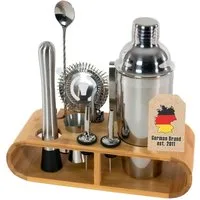 Intirilife Cocktail Shaker, Edelstahl, (12-tlg), 12-teiliges Edelstahl Cocktail-Shaker Set mit Bambus-Ständer