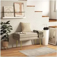 HOMCOM Sitzbank mit Samtoptik (Bettbank mit Stahlbeine, 1-St., Polsterbank mit Stauraum), für Wohnzimmer, Schlafzimmer, Beige, 79,5 x 37,5 x 43 cm