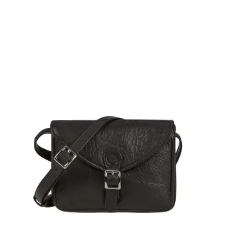 Umhängetasche verstellbarer Schultergurt Leder schwarz 18x14cm | Sonnenleder Ibiza Damen. Elegante Handtasche für einen organisierten Auftritt.