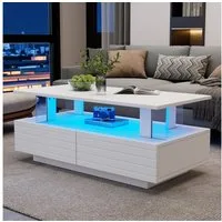 STILVORA Couchtisch weiß Acryl-LED-wohnzimmertisch mit Bluetooth-Handy-App-Steuerung (Satztisch, Beistelltisch, 1-St., 2 Schubladen), Acryl-LED-wohnzimmertisch, mit Bluetooth-Handy-App-Steuerung
