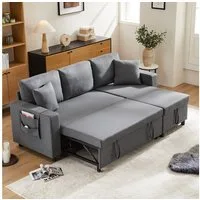 OKWISH Schlafsofa L-förmiges Sofa mit Stauraum, Set, mit Taschenaufbewahrung, links und rechts austauschbare Chaiselongue