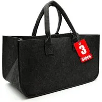 BigDean Aufbewahrungstasche 3x Filztasche in Anthrazit für Kaminholz oder als Shopper verwendbar (Set, 3-tlg., Tasche/n), Faltbare, Wiederverwendbare, Ökologische Filztasche