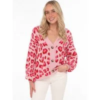 Zwillingsherz Strickjacke "Big Leo" One Size, Animal-Muster, Langarm, Knöpfe, tiefer V-Ausschnitt