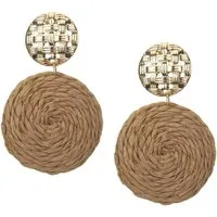 Ella Jonte Paar Ohrstecker, Bast Statement im Boho Ibiza-Look rund mit goldfarbenem Stecker
