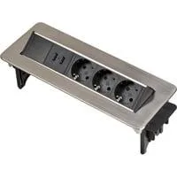 Indesk-Power versenkbare Steckdosenleiste 3-fach silber/schwarz, 2 Meter, 2x USB