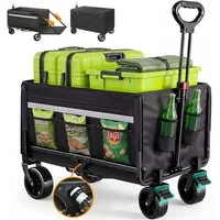 HOMECALL Bollerwagen Gartenwagen bis 150kg Handwagen Strandwagen Klappbar Transportwagen (Inkl. Regenabdeckung! Kapazität erweiterbar durch 2 Aufbewahrungstaschen, 120L+ , Campingwagen mit Reflektorstreifen), Für Einkaufen, Camping, Garten, Dogs