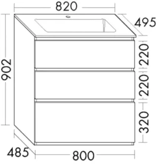 Burgbad Mineralguss-Waschtisch+Waschtischunterschrank Lin20Lack Hochglanz Schwarz Hochglanz/Weiß SGHU082F6520C0037