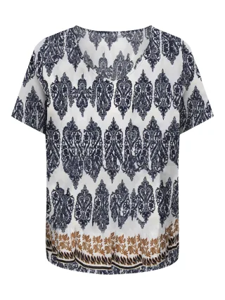 ONLY CARMAKOMA - CARHAVANA S/S V-NECK TOP AOP Cloud Dancer - Gr. - 42