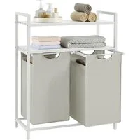 VASAGLE Wäschekorb Wäschesack ausziehbar und abnehmbar, für Badezimmer, Waschküche, 2 Fächer, Wäschesammler, pro Tasche 46 Liter, 33 x 92 x 73 cm