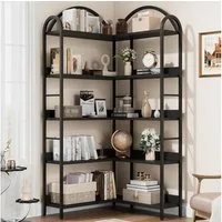 GarveeMore Bücherregal Gewölbtes,Eckbücherregal,L-förmiges Bücherregal,MDF, Eckregal für Wohnzimmer und Schlafzimmer,Kippsicheres Design