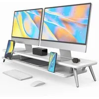 Fenge Monitorständer 108 cm breite Bildschirmerhöhung, für 2 Monitore, (Monitorerhöhung, M-förmigen Beine aus Aluminium, wasser- & kratzfeste Oberfläche)