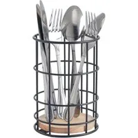 MSV Besteckhalter MSV Besteckkorb Edelstahl Besteckabtropfkorb Besteckhalter 11,5 cm, Aufbewahrung Utensilien Küche + Büro, Bistro-Look, Metall + Bambus