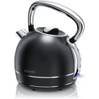 Arendo Wasserkocher Retro Edelstahl Teekessel im Vintage Style, GS Geprüft, schwarz, 1,7 l, 2200 W, Überhitzung & Trockenkochschutz, automatische Abschaltung, Kalkfilter
