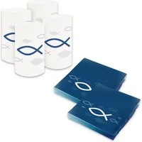 itenga Papierserviette itenga 6x Windlicht + 40x Servietten - Fisch - blau weiß