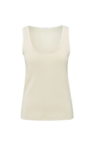 Yaya - Geripptes Top mit glänzendem Besatz beige - Gr. - XL