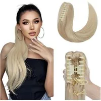 LuxusKollektion Echthaar-Extension Pferdeschwanz Echthaar Remy Ponytail Klammer Zopf 40cm #60 Platinblond