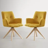 Art Leon Esszimmerstuhl DC031N (Sessel Wohnzimmer Drehbar, Armlehnstuhl Polsterstuhl Samstuhl Drehbar mit Armlehnen Rückenlehne Boucle mit Eichenholzbeine 120Kg Belastbar Blau/Grau/Grün/Gelb/Beige, 2 St)
