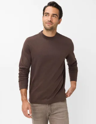 Brax Herren Langarmshirt Style TIMON chocolate, dunkelbraun, Gr. S
