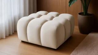 Polsterhocker Designerhocker FLOW in Stoff Bluvel Creme