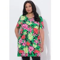 Ulla Popken Longshirt Longshirt Blüten A-Linie V-Ausschnitt Halbarm