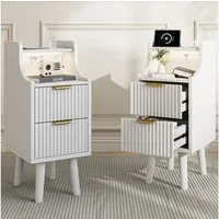 zebery Nachttisch Nachtschrank mit LED-Leuchten (Set, 2-St), 25x30x60 cm,2er-Packung,2 Schubladen,USB+Typ-C+Ladebuchse,Weiß
