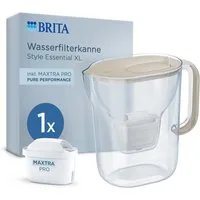 BRITA Wasserfilter Kanne Style Essential XL sand 3,6L inkl. 1 MAXTRA PRO Pure Performance, Große Filterkanne mit Smart Light LED filtert Verunreinigungen etc.