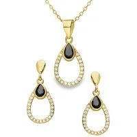 Limana Ohrring und Ketten Set Schmuckset 925 Silber Gold vergoldet Halskette Ohrstecker Anhänger (inkl. Schmuckbox), Geschenkset Idee Geschenk für Sie Frauen Damen Freundin Mutter