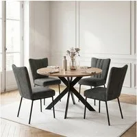 Jiexi Essgruppe Tisch- und Stuhlset, Runder Esstisch (115×75 cm) mit 4 Stühlen