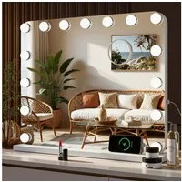 TLGREEN Schminkspiegel mit beleuchtung,50x40/58x46/80x60 Spiegel, (50x40cm,Hollywood Spiegel,Schminkspiegel mit Licht, 15 Dimmbare LED,3 Beleuchtungsmodi,Touch Steuerung und Abnehmbare Lupe), Tischspiegel für Schminktisch,Wandspiegel