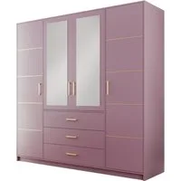 Compleo Kleiderschrank mit 4 Türen und Spiegel, Garderobe mit 3 Schubladen ALEX II Gold griffe