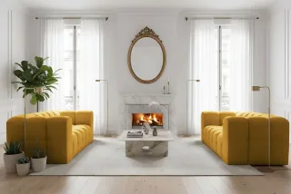 Sofaset Designersofa SOLVIE 2-2 in Stoff Tiffani Honiggelb