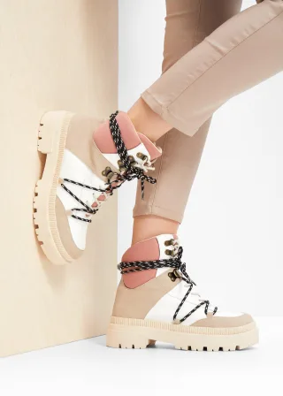 bonprix Gefütterte Schnürboots, beige, Gr.38, Modischer Schnür Boot mit dekorativer Schnürung, aus Vegan
