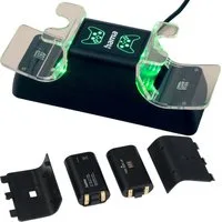 Hama Ladestation für XBOX Serie X S Wireless Controller Controller-Ladestation (Docking + 2x Akku, Spar-Set, USB Ladegerät Docking Dock Standfuß Lader 2x Port Ladeanzeige)