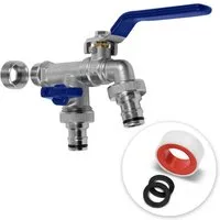 YourCasa Kugelhahn Wasserhahn Garten 1/2 Zoll & 3/4 Zoll aus Messing 2 Abläufe, Messing, Schnellkupplung, Adapter auf 3/4 Zoll