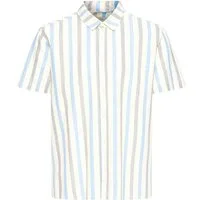 Blend Kurzarmhemd BHABAN SHIRT STRIPE aus Baumwollmischung, mit Leinen, Relaxed Fit, gestreifte Leinenoptik