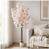 Kunstbaum Rosa Künstlicher Kirschblütenbaum Doppelstamm Pflanze Im Topf, GarveeMore, Höhe 150 cm