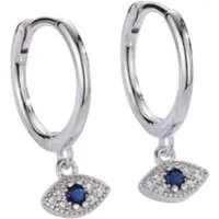 ELLAWIL Paar Creolen kleine Ohrcreolen Glitzerstein Blue Eye mini Ohrringe Zirkonia Nazar (GESCHENKIDEE, Sterling Silber 925), inklusive Geschenkschachtel