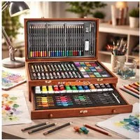 Koopman Kreativset Malset Zeichenset Koffer Holz 112tlg, (Set, 112-tlg., Packung), Buntstifte, Graphitstifte, Wachsmalkreide, Tuschfarbe, Pinsel