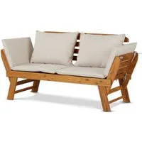 KHG Gartenliege Akazie geölt, Daybed, Sonnenliege, Lounge-Set klappbar, 1 St., Creme, Schlaffunktion