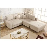 riess-ambiente Ecksofa KENT 220cm champagner beige - Samt, L-Form, Federkern, Hocker & Kissen, Set 1 Teile, Wohnlandschaft in Familiengröße - ideales Design fürs Wohnzimmer