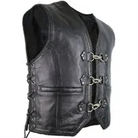 MDM Lederweste Herren Biker Lederkutte Motorrad Lederweste aus echtem Rindsleder