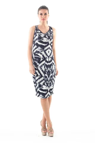 Ärmelloses Kleid mit Allover-Print in Schwarz
