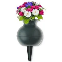 matches21 HOME & HOBBY Dekovase Trichter Grab-Vasen mit Erdspieß frostsicher grün 22 cm (1 St), Wetterfeste Friedhofs-Vase zum Stecken als Grabschmuck Grabdeko