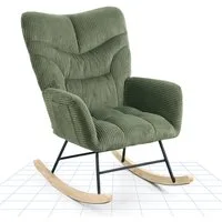 FLEXISPOT Schaukelstuhl mit Hoher Rückenlehne & Fußstütze, Relaxsessel, Schaukelsessel (Moderner Schwingsessel mit Holzkufen, mit Seitentasche), Gepolsterter Relaxsessel für Wohnzimmer & Schlafzimmer
