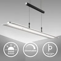 B.K.Licht LED Pendelleuchte dimmbar Hängeleuchte 85cm höhenverstellbar 95-175cm silber - BKL1001, LED fest integriert, Warmweiß, Deckenleuchte 20W 1600lm Esszimmerlampe Küchenlampe Lampenschirm Glas
