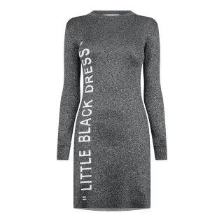 Off White - Bodycon Kleid für Damen, Rundhalsausschnitt (Silber/Weiß)