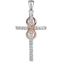 Goldene Hufeisen Kreuzanhänger Kreuz Unendlichkeit Anhänger 925 Sterling Silber mit Zirkonia Kristall (1 Stück, inkl. Etui), Rhodiniert, Pavefassung