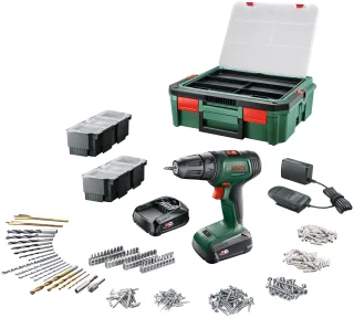 Bosch Home & Garden Akku-Bohrschrauber "Power for ALL 18V Akku-System "UniversalDrill 18V"" Inkl. 2xAkkus 18V/1,5 Ah, Ladegerät, Systembox und viel Zubehör