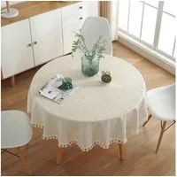 TUWENA Tischdecke Abwaschbar Leinen Baumwolle Tischtuch,Knitterfrei Tischtuch mit Quaste